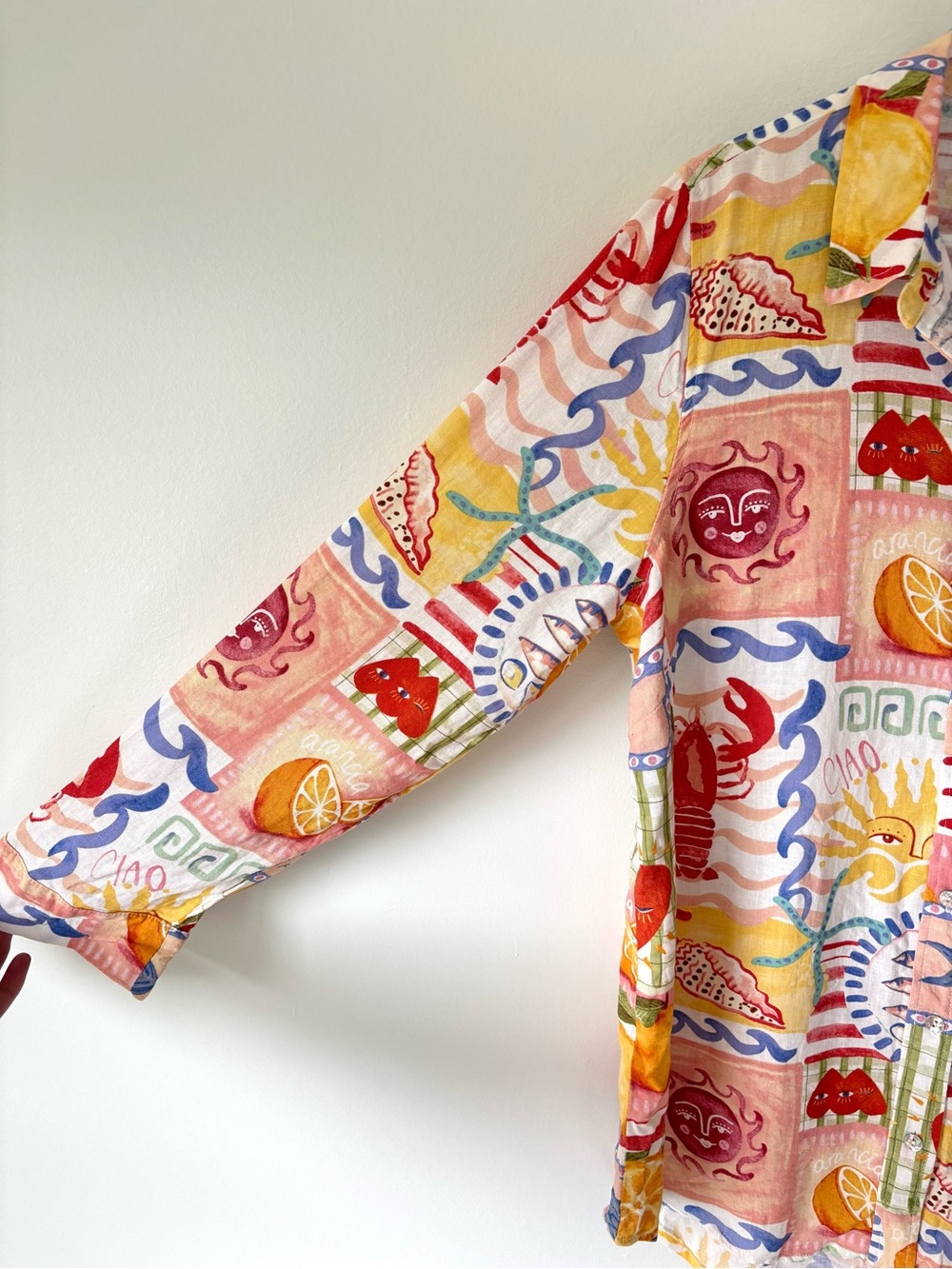 Calypso St. Barth Colorful Linen Blend Coastal Print Button Down Shirt Vacation - Picture 4 of 11